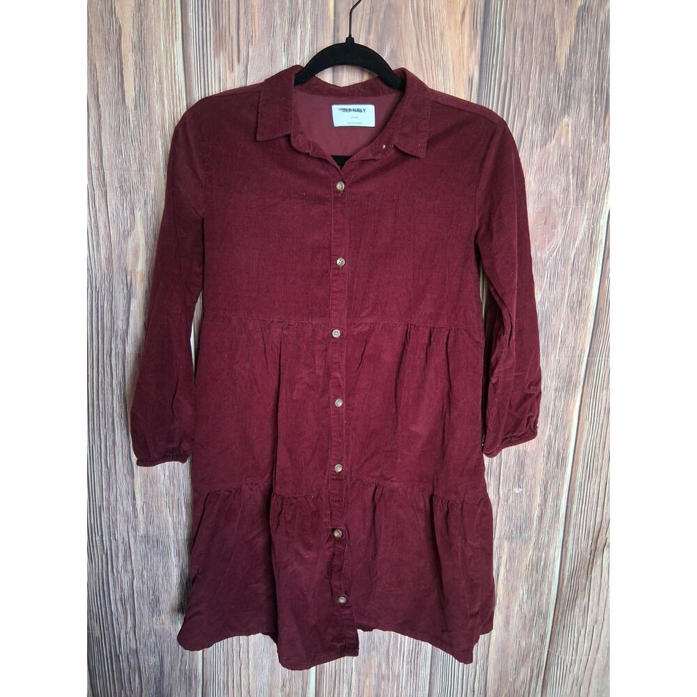 Old navy corduroy shirt dress long sleeve maroon size XL 14-16 fall boho casual